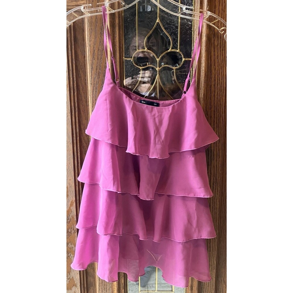 GAP Women’s Mauve Pink Sleeveless Ruffle Shirt Cotton Tank Top Size S EUC